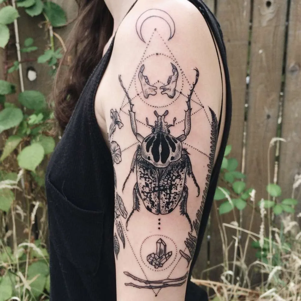 Tattoo artist Pony Reinhardt black dotwork and linework tattoo